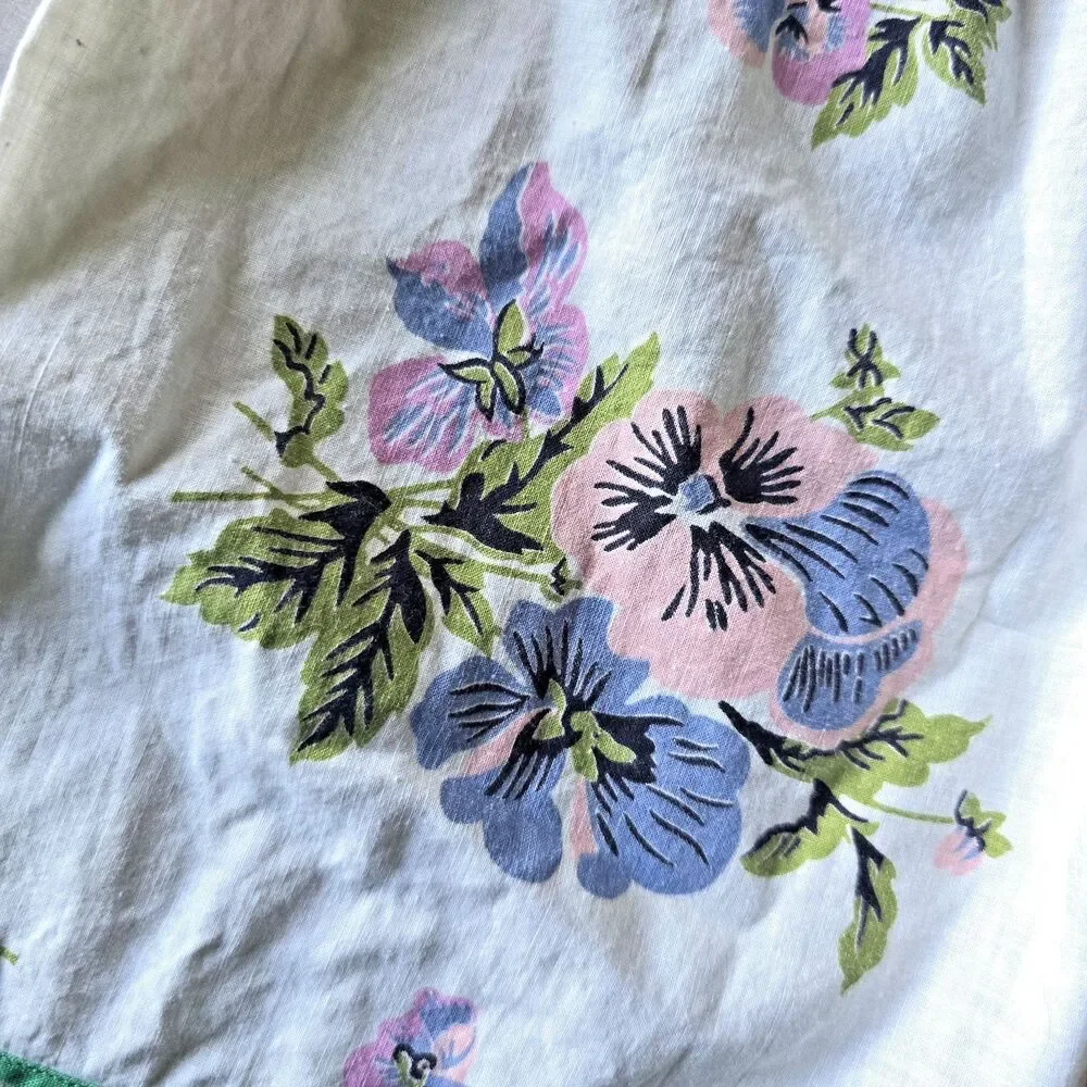 Vintage Floral Half Apron Pansy Print Cotton Retro Kitchen Hostess Pocket OS